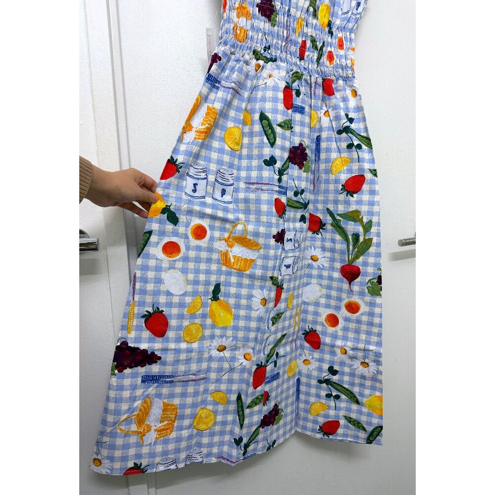 NWT Lisa Says Gah Annie Picnic Alfresco Print Maxi Dress Blue Gingham Food 2XL - Picture 11 of 11